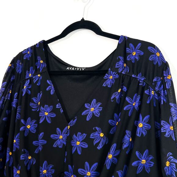 Ava & Viv Plus Size Top 2X Womens Dark Floral Flowy Babydoll Whimsigoth Fairy - Picture 3 of 6